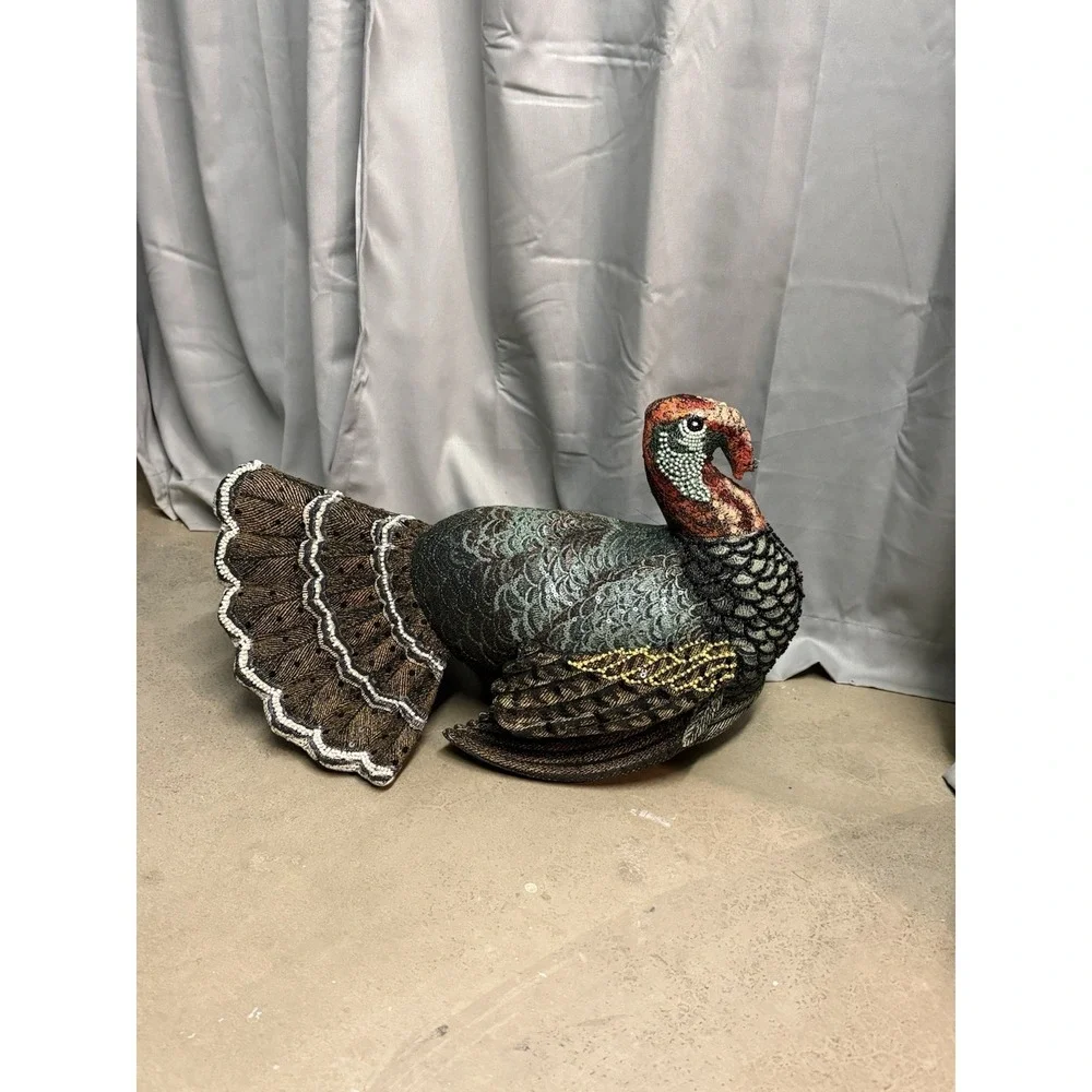 John Derian x Target Beaded Fall Turkey Pillow Thanksgiving Decor NWT NEW 16x15